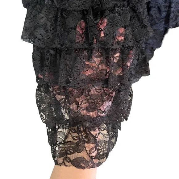 Vintage Betsey Johnson Evening Sheer Lace Velvet Ribbon Bows Goth Cupcake Dress - Picture 7 of 12